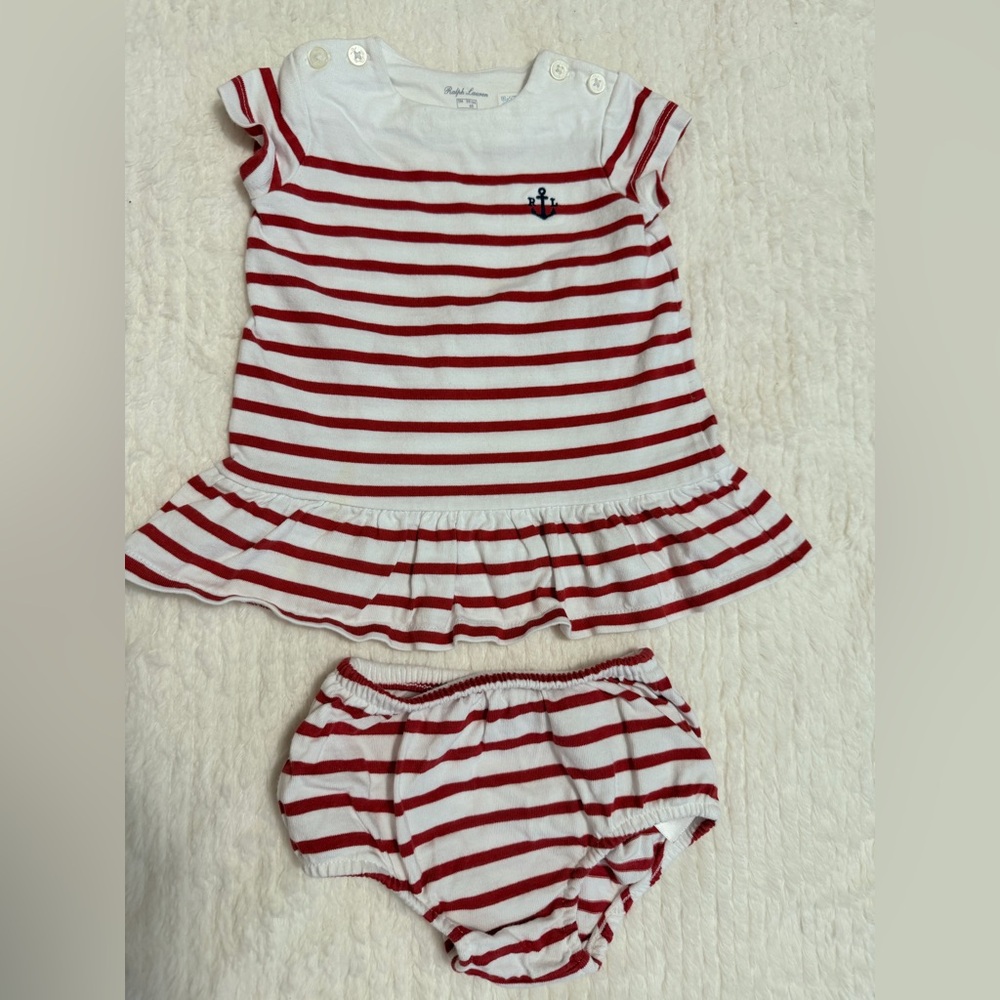 Ralph Lauren Red and White Stripe Dress and Diaper Cover Set